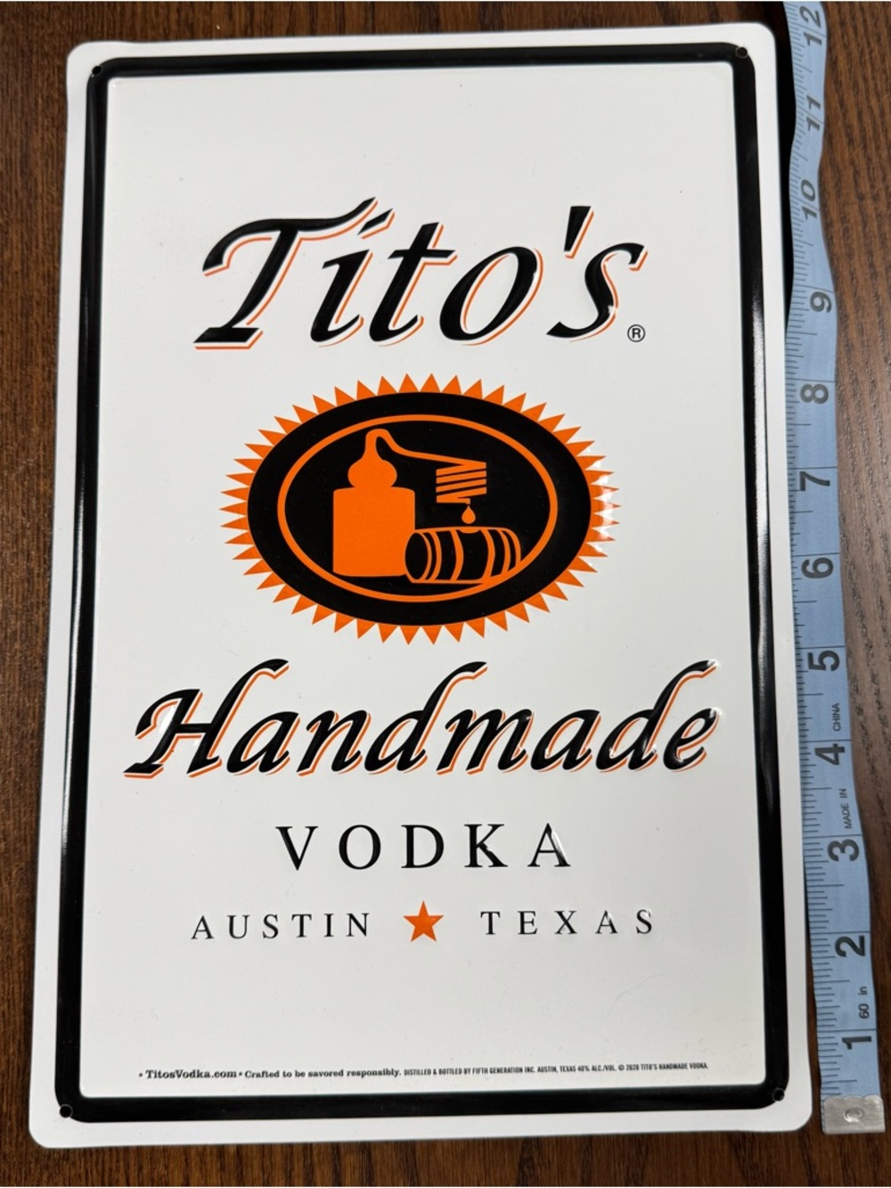 Tito's Handmade Vodka Metal Sign - White & Orange